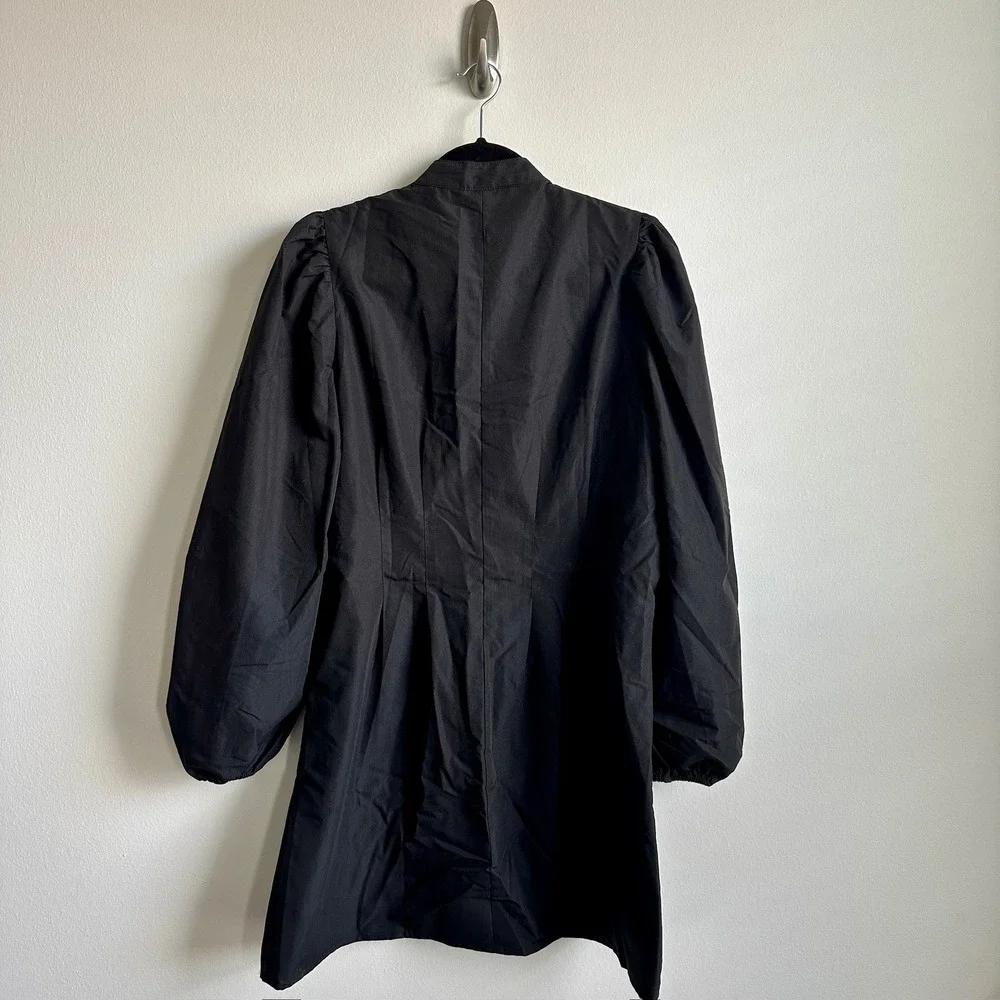 Avantlook Dress Womens Small Black‎ Puff Sleeve Button Up A Line Mini New Tag